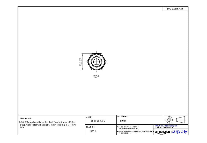 [Australia - AusPower] - SMC KR Series Brass Flame Resistant Push-to-Connect Tube Fitting, Connector with Sealant, 10mm Tube OD x 1/4" BSPT Male 