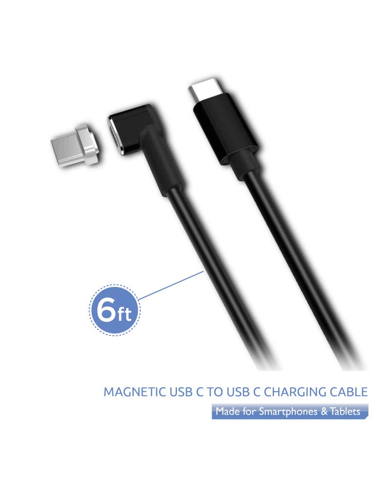 [Australia - AusPower] - XtremPro USB C Magnetic Charger Cable to USB Type-C Charging Adapter for Smartphone & Tablet 6 feet (1.8 Meters) - Black (11176) 