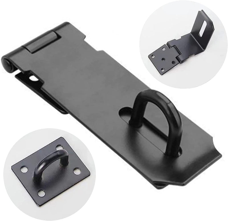 [Australia - AusPower] - Padlock Hasp 4 Inch Door Hasp Latch Lock Stainless Steel Padlock Clasp Black Hasp Lock Gate Hasp with Fixing Screw for External Doors Window Cabinet Pet Cage 