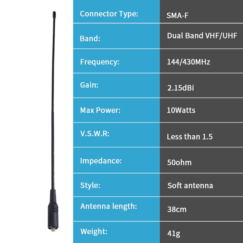 [Australia - AusPower] - LSENG Walkie Talkie Antenna for Baofeng Radio Antenna Upgrade 14.96 Inch Whip Dual Band VHF/UHF 144/430Mhz SMA-Female Antennas for Motorola BF-F8HP UV-5R UV-82 (2 Pack) 2PCS 