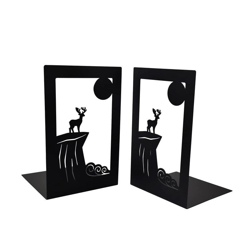 [Australia - AusPower] - Enyuwlcm Metal Bookend Decorative Book End Shelves Holder with Nonskid Base 1 Pair Deer Black Black Deer 