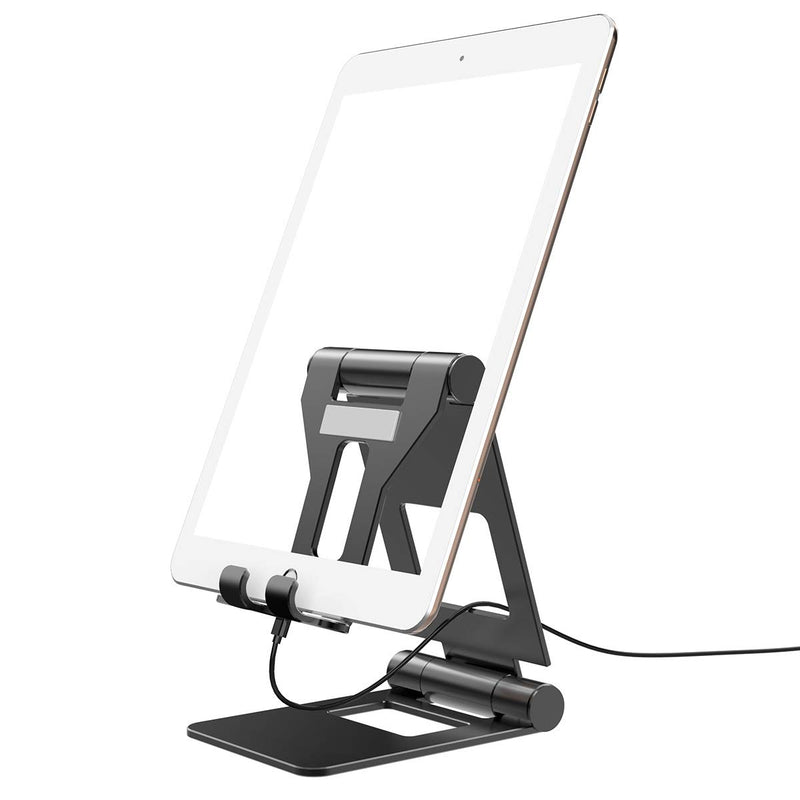 [Australia - AusPower] - Xuyoz Cell Phone/Tablet Stand, Phone Holder for Desk, Metal iPhone Stand Non-Slip Phone Stand Compatible with iPhone, All Mobile Phones, Switch, iPad,Tablet [Angle Adjustable, Foldable] (4-10.5in) Black 