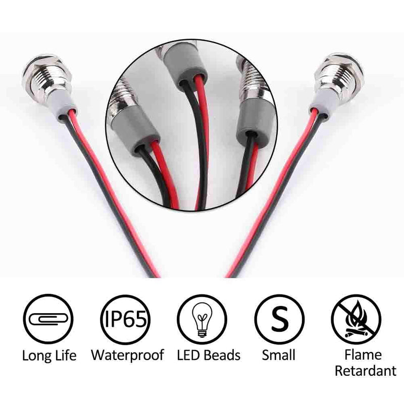 [Australia - AusPower] - FICBOX 5pcs LED Metal Indicator Light 6mm 1/4" 12V Waterproof Signal Lamp Power Work Light for Pilot Dash Car Truck Boat (6MM, 4-Green) 