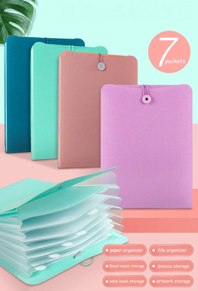 [Australia - AusPower] - Snow Abonci Vertical Expanding Accordion Folder with 7 Pockets Paperwork Organizer Document Wallet Briefcase Business File Organizer Bag A4 Letter Size Elastic Rope Closure Pink 