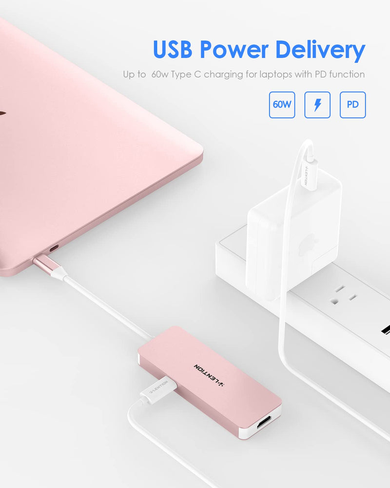 [Australia - AusPower] - LENTION USB C Hub with 4K HDMI, SD/Micro SD Card Reader, USB 3.0, USB 2.0 and Charging Compatible 2022-2016 MacBook Pro, New Mac Air/Surface, More, Stable Driver Certified Adapter (CB-C17, Rose Gold) 