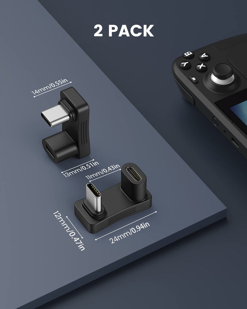 [Australia - AusPower] - MoKo 180 Degree Angle USB C Adapter 2 Pack, U Shape USB-C to USB-C Converter Connector with PD 100W Fast Charging 4K Video, USB C Angled Extension Adapter for Steam Deck, Switch, Laptop, Tablet, Phone C to C Plastic Black 