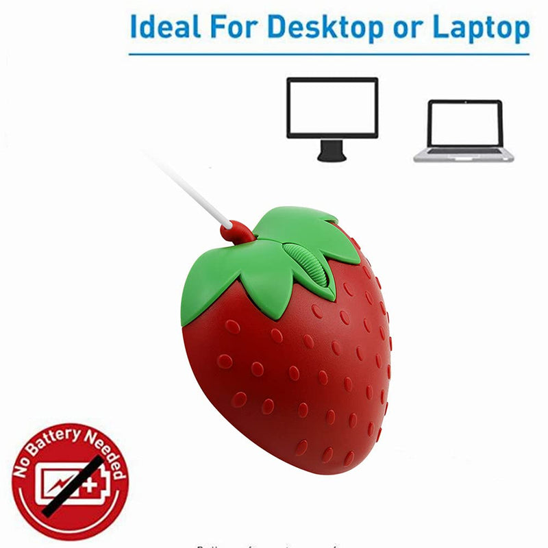 [Australia - AusPower] - 3C Light USB Wired Mouse Cute Fruit Strawberry Shape Wired Mouse Portable Mini Optical Mice Cartoon Computer Mouse 3 Buttons for Laptop Desktop PC (Strawberry) 