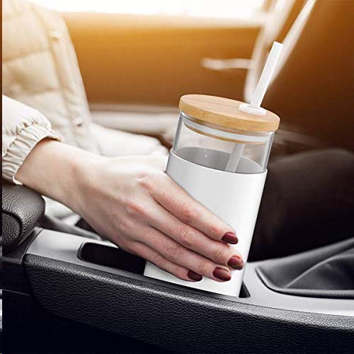 [Australia - AusPower] - Tronco 24oz Glass Tumbler Glass Water Bottle Straw Silicone Protective Sleeve Bamboo Lid - BPA Free Amber 1 Count (Pack of 1) 