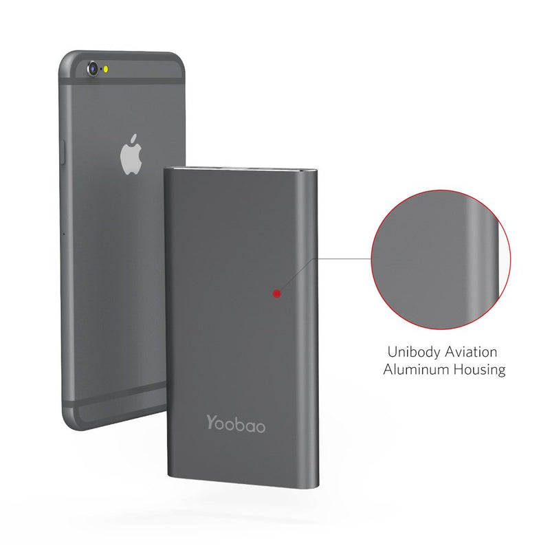 [Australia - AusPower] - Yoobao Portable Charger 10000mAh Slim Power Bank,Ultra-Compact Battery Pack Dual Input Port with LED Status Indicator,External Cell Phone Backup Supply for for iPhone, Samsung and More (Gray) Gray 
