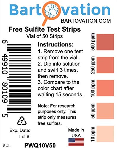 [Australia - AusPower] - Free Sulfite Test Strips, 10-500 ppm [Vial of 50 Plastic Strips] 