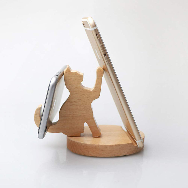 [Australia - AusPower] - Cute Cat Cell Phone Stand, MHKBD Wooden Phone Stand Cell Phone Holder Desktop Cellphone Stand Universal Desk Stand for All Smart Phone Desk Decoration, Great Gift for Cat Lover Valentines Gift 