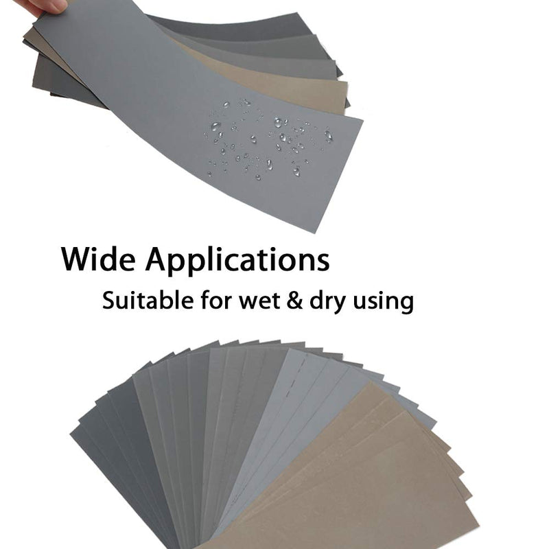 [Australia - AusPower] - 20Pcs Wet Dry Sandpaper, High Grit 1000 2000 3000 5000 7000 Sandpaper Sheets Assortment for Wood Metal Polishing Automotive Sanding, 9 x 3.6 inch by BAISDY 