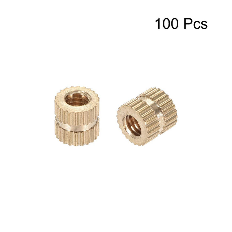 [Australia - AusPower] - uxcell Knurled Insert Nuts, M4 x 6mm(L) x 6mm(OD) Female Thread Brass Embedment Assortment Kit, 100 Pcs 