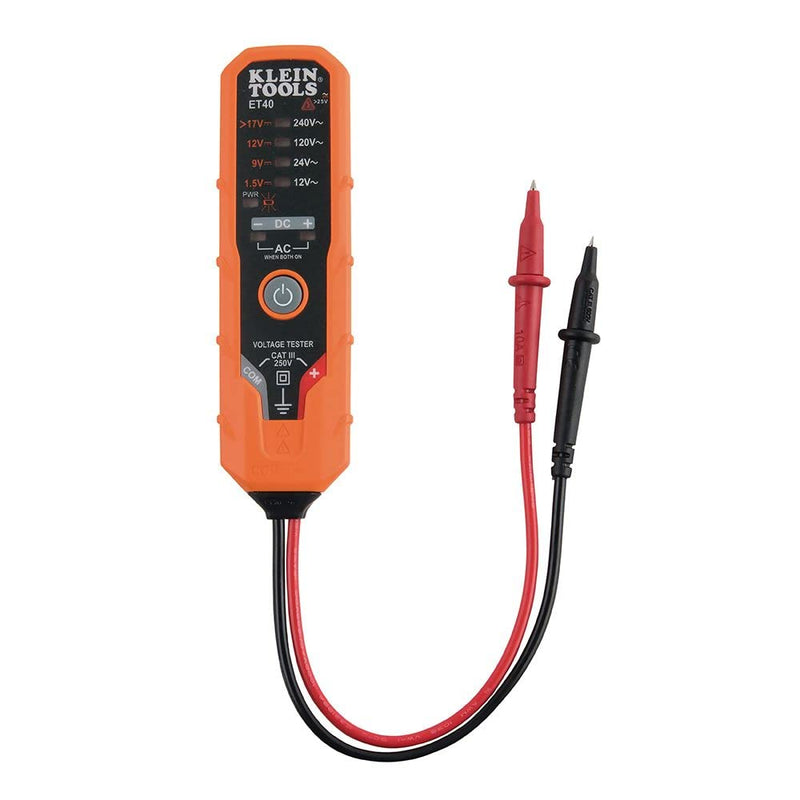[Australia - AusPower] - Klein Tools ET40 Voltage Tester, AC Voltage, DC Voltage, and DC Polarity, Low Voltage Tester Includes Batteries 12/240 V 