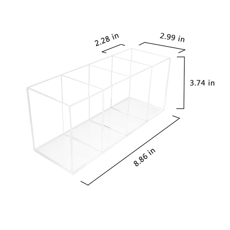 [Australia - AusPower] - Acrylic Pen Holder 4 Compartments,Clear Pen Holder Organizer Makeup Brush Holder for Office Desk Accessories,Cosmetic Brush Storage Box,Dorm,Bathroom,Kitchen (Clear) Clear 