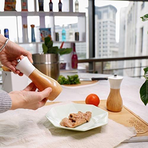 [Australia - AusPower] - Salt Grinder White Wooden Pepper Grinder Sea Salt And Pepper Grinders Set 5” And 6” Salt Mills of Oilcan Shaped For Blue Or White By Tessie & Jessie (Oilcan, White) Oilcan(5"+6") 