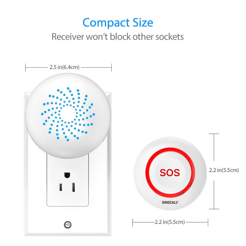 [Australia - AusPower] - SINGCALL Tuya WiFi Smart Wireless Caregiver Pager Calling System Nurse Calling Alert Pager System for Home Elderly Patient Seniors Disabled 1 Waterproof SOS Emergency Button 1 Plugin Receiver 
