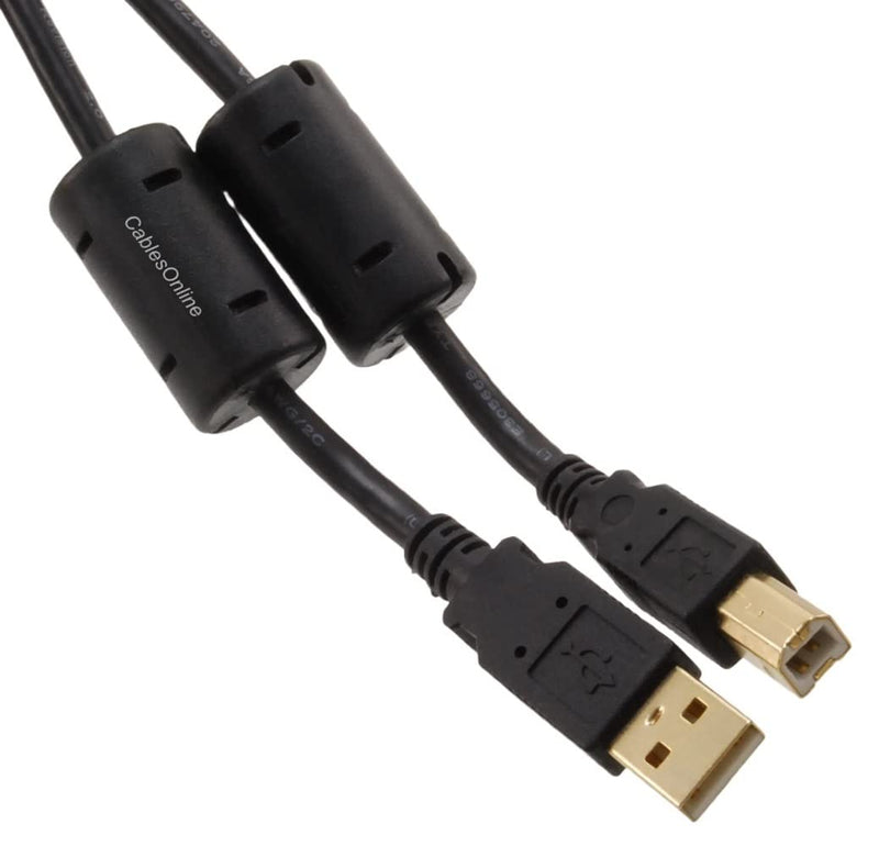 [Australia - AusPower] - Cablesonline, 20 Feet Hi-Speed USB 2.0 A-Male to B-Male Cable with Two Ferrite Cores, 20-awg, Gold Plated, Black, (Usb2-ab20k) 