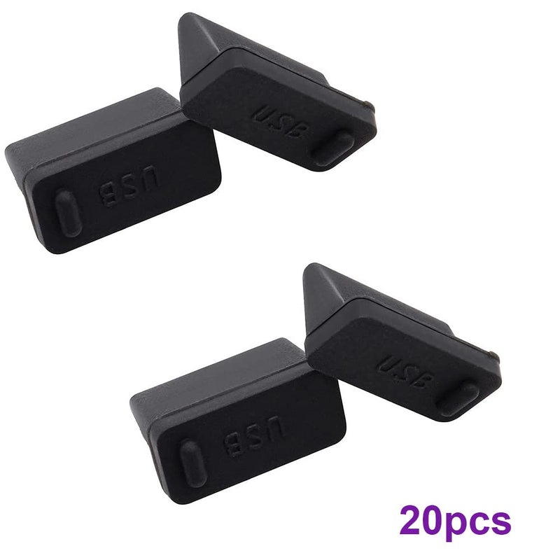 [Australia - AusPower] - Black Soft Silicone USB Port Cover 20PCS Black Soft Silicone USB Port Cover Anti Dust Plugs Stopper Protector Dustproof Cap for Female End 