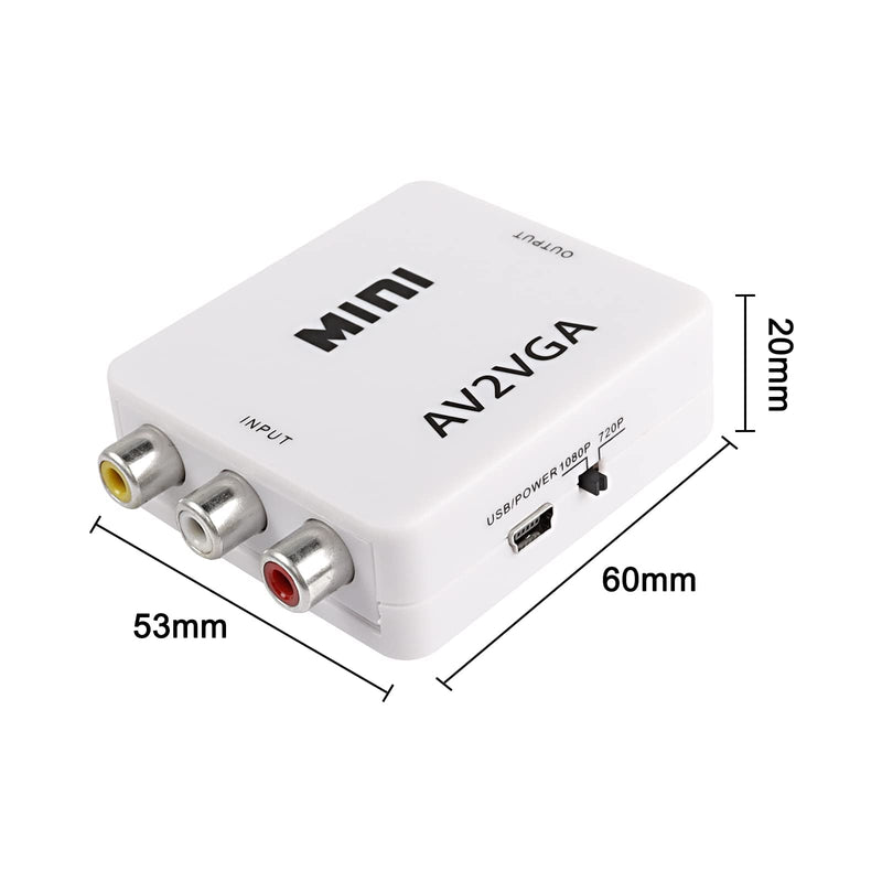 [Australia - AusPower] - XMSJSIY AV RCA to VGA Adapter Audio Video Converter,Composite AV to VGA +3.5mm TV Video Playing Adapter 1080p with USB Power Cable VCD DVD Projector TV Set Top Box 