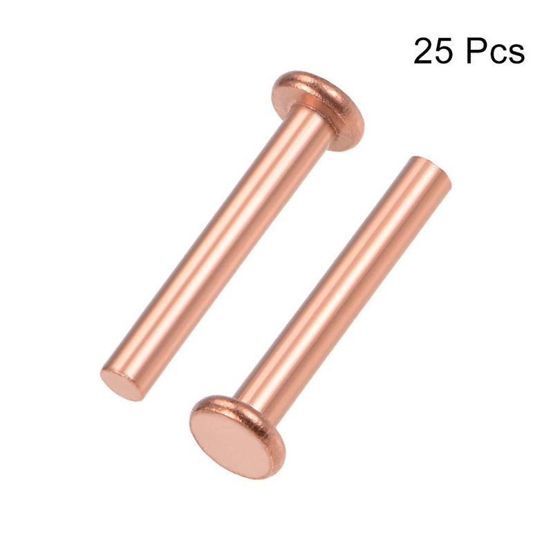 [Australia - AusPower] - uxcell 25 Pcs 1/8" x 25/32" Flat Head Copper Solid Rivets Fasteners 1/8" x 25/32" 