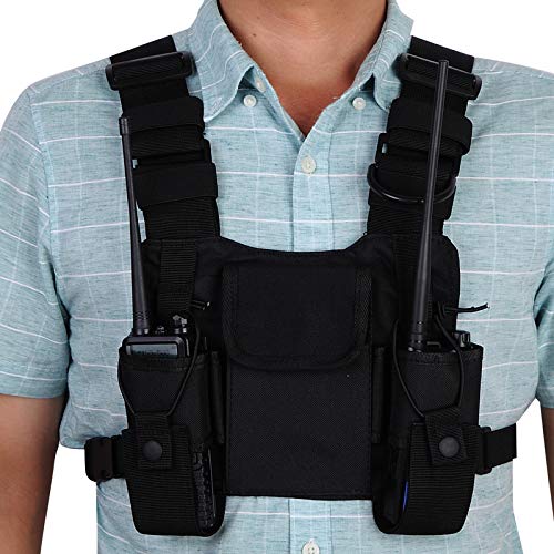 [Australia - AusPower] - Abbree Front Pack Pouch Holster Vest Rig Chest Bag Carry Case for Baofeng Two Way Radio UV-5R BF-F8HP UV-82 TYT Motorola Midland (Black) 