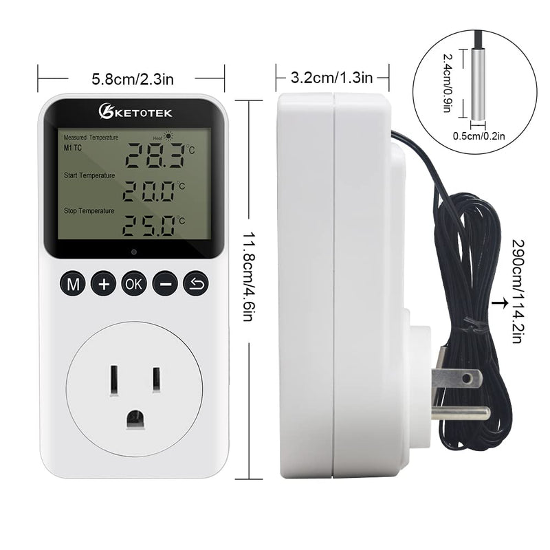 [Australia - AusPower] - KETOTEK Day/Night Temperature Controller Digital Thermostat Plug Outlet with Timer for Reptile Terrarium Greenhouse Heating Cooling 120V 