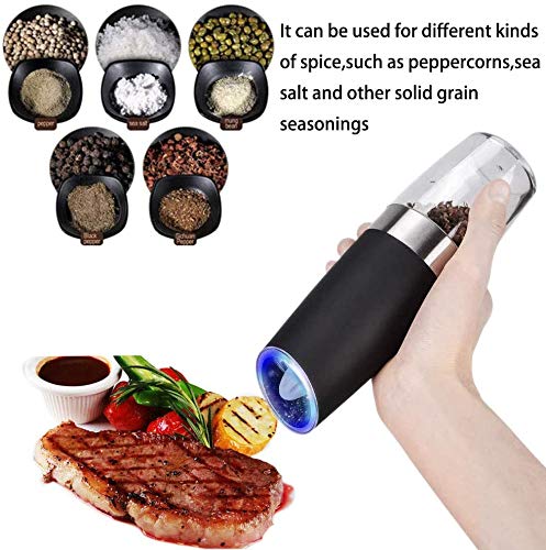 [Australia - AusPower] - QUMOX Gravity Electric Pepper Grinder , Automatic Salt and Pepper Mill Grinder, Battery Powered, Adjustable Roughness, Blue LED Light, One Hand Operation 