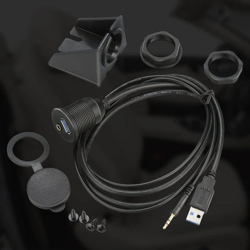 [Australia - AusPower] - BATIGE USB 3.0 & 3.5mm Car Mount Flush Cable 3.5mm + USB3.0 AUX Extension Dash Panel Waterproof Mount Cable for Car Boat and Motorcycle - 3ft 