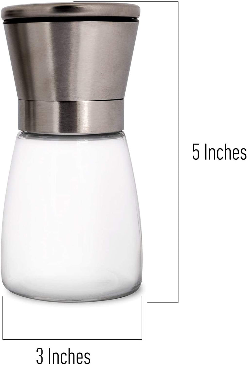 [Australia - AusPower] - HOME EC Premium Stainless Steel Pepper Grinder or Salt Grinder 1pk - Adjustable Ceramic Sea Salt Grinder - Refillable Glass Salt Shaker or Pepper Shaker - Pepper Mill or Salt Mill - Spice Grinder 1 ClearSilver 