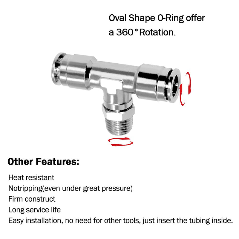 [Australia - AusPower] - Beduan Push to Connect Tube Fitting Union Tee, Copper Nickle-Plated 3/8" Tube OD x 1/4" NPT Male Thread Shaped Union Adapter Fitting (Pack of 5) 3/8"OD x 1/4"NPT 