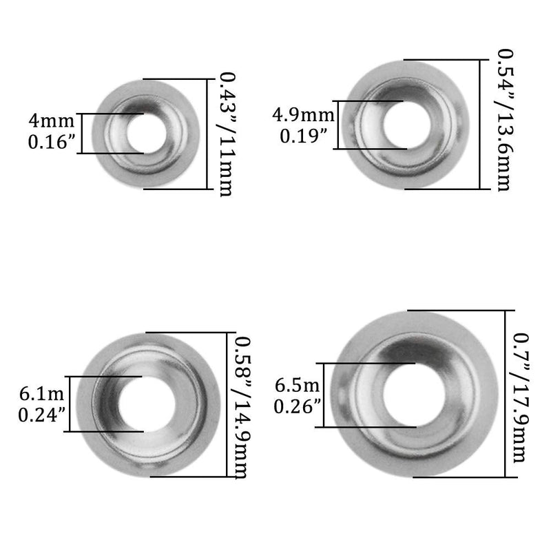 [Australia - AusPower] - XINGYHENG 180Pcs 4Kinds 304 Stainless Steel #6#8#10#12 Stainless Steel Cup Countersunk Washer Assortment Kit Silver Finishing Cup Washer with A Clean Plastic case 