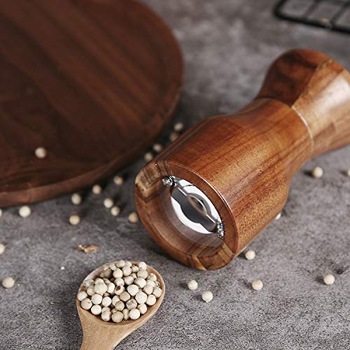 [Australia - AusPower] - Acacia Wood Salt and Pepper Grinder Set, Manual Pepper mill, Refillable, Adjustable Coarseness Ceramic Rotor, with Wooden Stand Holder Tray 