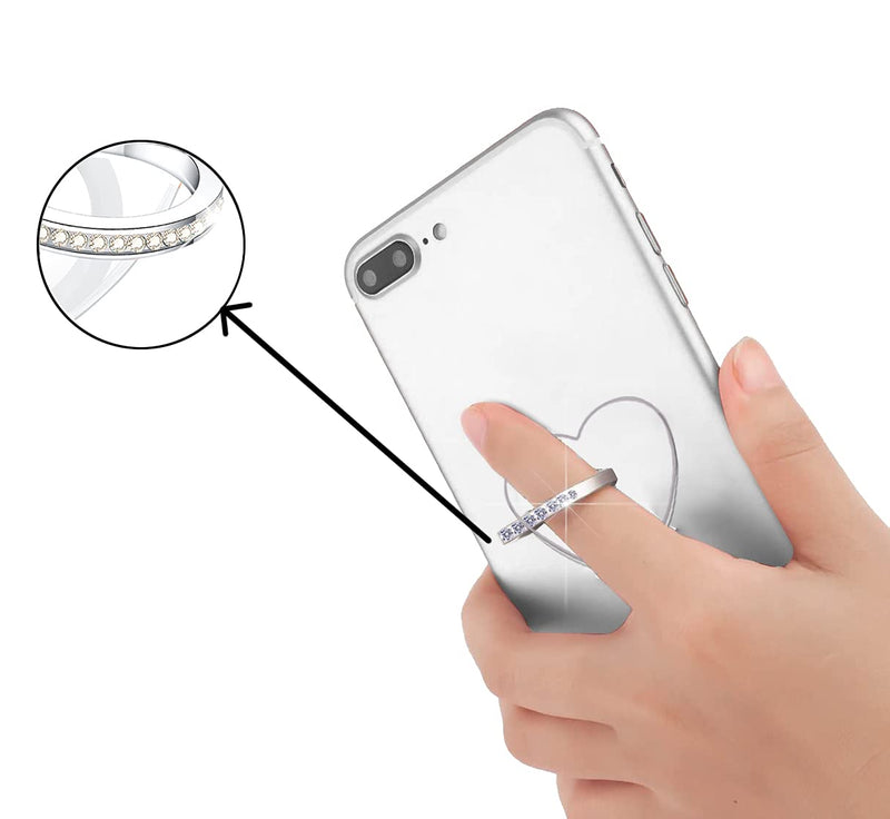 [Australia - AusPower] - lenoup Transparent Heart Cell Phone Ring Holder Kickstand,Bling Bling Sparkle Diamond Clear Heart Cell Phone Finger Ring Grip Stand(Silver/Black) Silver Black 