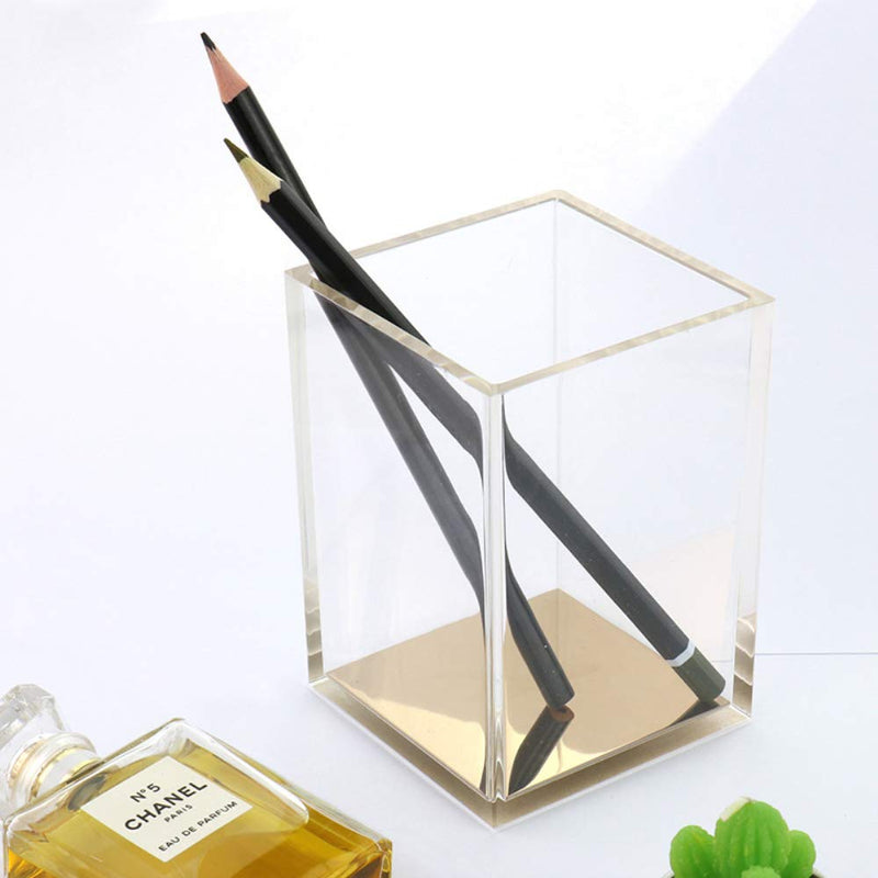 [Australia - AusPower] - Gold Memo Pad Holder Pencil Cup Set Self-Stick Notes Cube Tray Glitter Desktop Accessories Dispenser for Office Home School Stationery Makeup Brush Organizers (Gold & Clear) Gold & Clear 