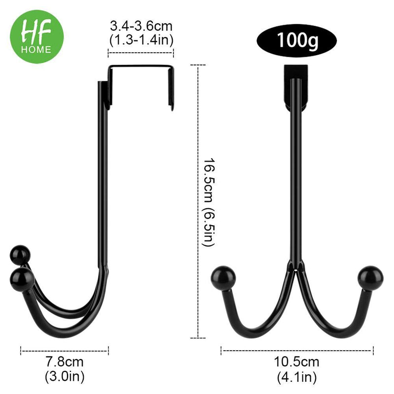 [Australia - AusPower] - 2Packs Over The Door Double Hanger Hooks,HFHOME Metal Twin Hooks Organizer for Hanging Coats, Hats, Robes, Towels- Black 2 