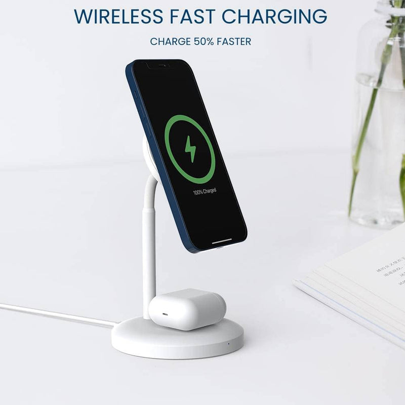 [Australia - AusPower] - Techsmarter 2-in-1 Magnetic Wireless Charger Pad & Stand with 20W USB-C Wall Charger & 5ft USB-C Cable. Compatible with iPhone 13, iPhone 12, & AirPods 