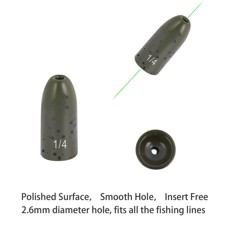 [Australia - AusPower] - Fishfun 12 Pack Tungsten Bullet Fishing Weights, Insert Free Worm Sinkers, 1/8 3/16 1/4 3/8 1/2 oz Green Pumpkin 1/4 oz 