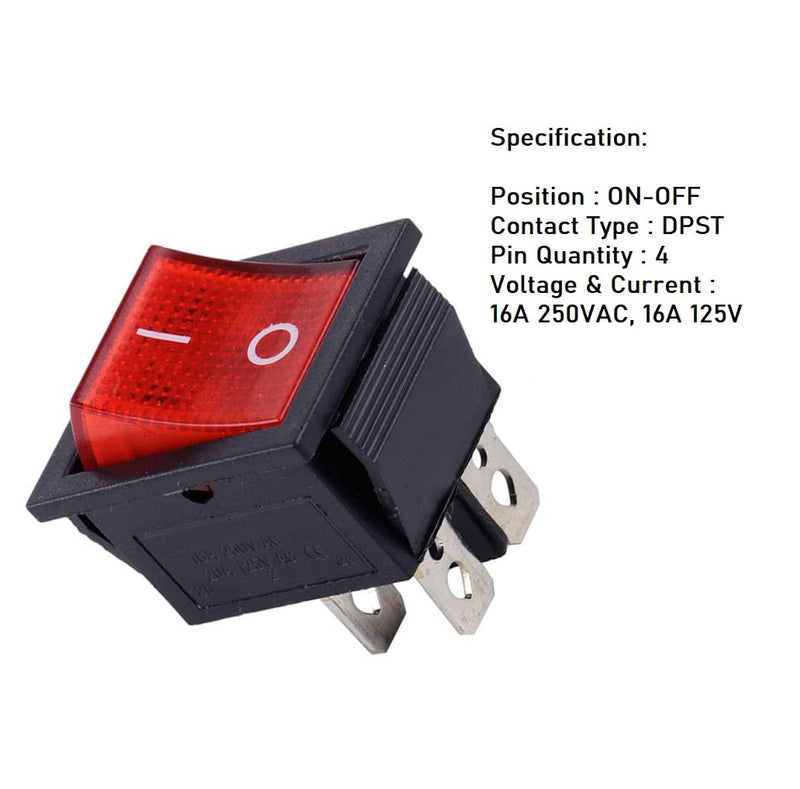 [Australia - AusPower] - 3PCS KCD4 Rocker Switch 16A 250V 20A 125V ON/Off -Red Light Illuminated 4 Pin 2 Position DPST Snap in Boat Rocker Toggle Switch with Wires and Waterproof Silicone Cover 