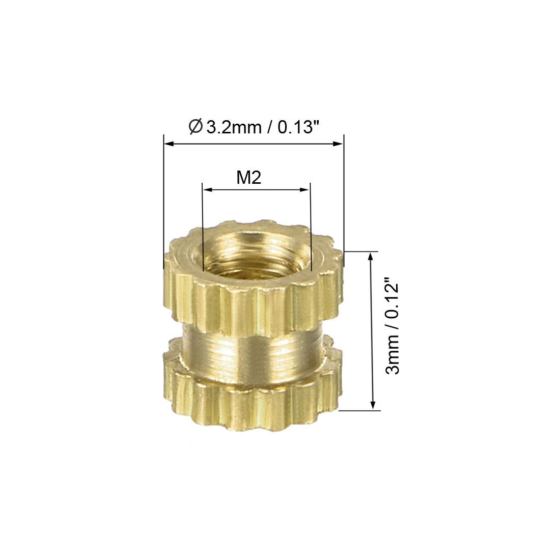 uxcell Knurled Insert Nuts - 50Pcs M3 x 4mm Length x 5mm OD Female Thread  Brass Threaded Insert Embedment Nut for 3D Printer