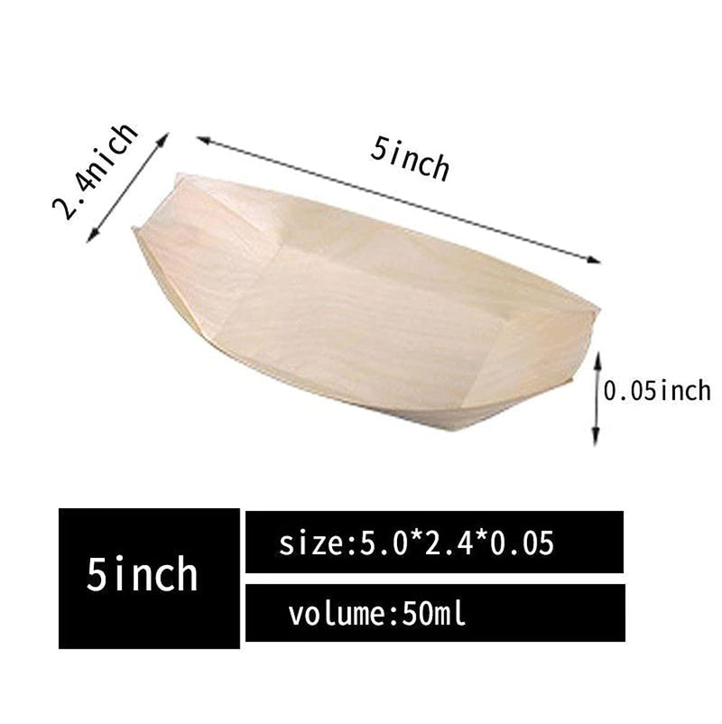[Australia - AusPower] - Sanxian - Disposable Wood Boat Plates/Dishes (100, 5''Long×2.4''Wide×0.5''High) 100 