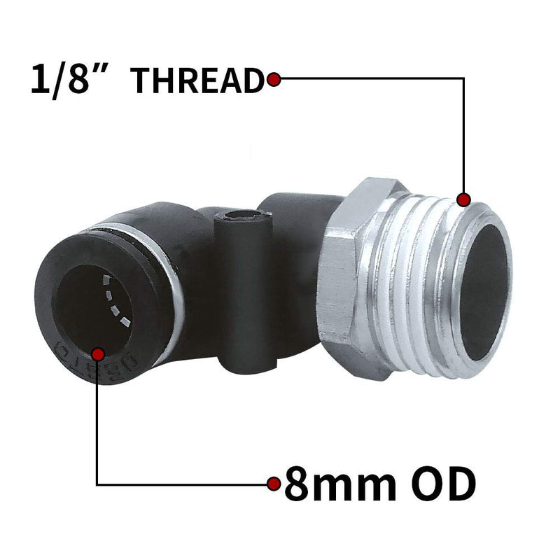 [Australia - AusPower] - Beduan 8mm Tube OD x G1/8" Male Thread BPL Push to Connect Air Fittings Male Elbow (Pack of 10) 8mmxG1/8" 
