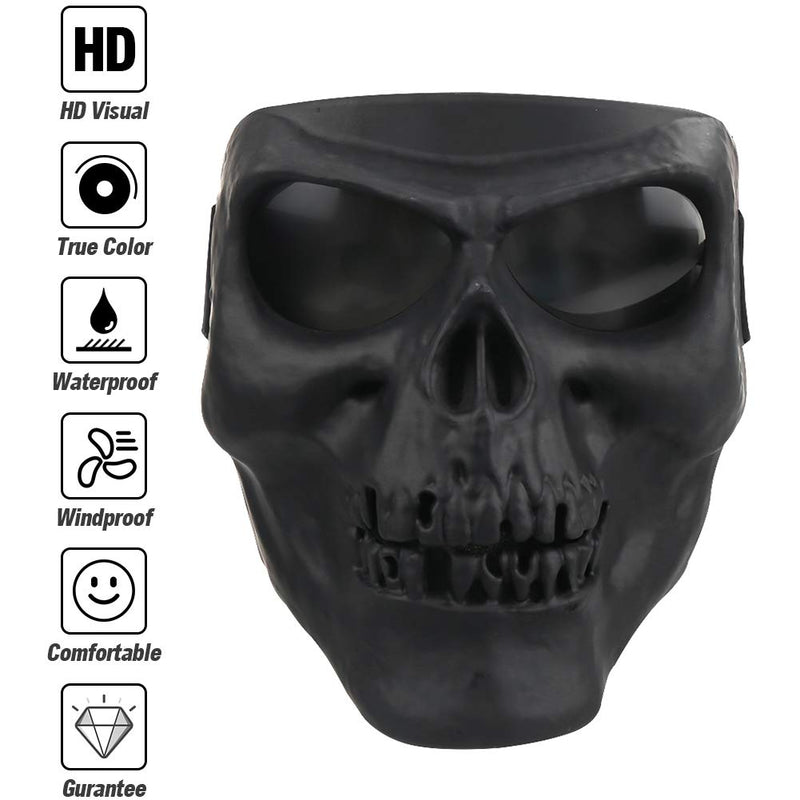 [Australia - AusPower] - Flantor Spooky Skull Face Mask for Airsoft Paintball Motor Racing Polarized Lens Black 
