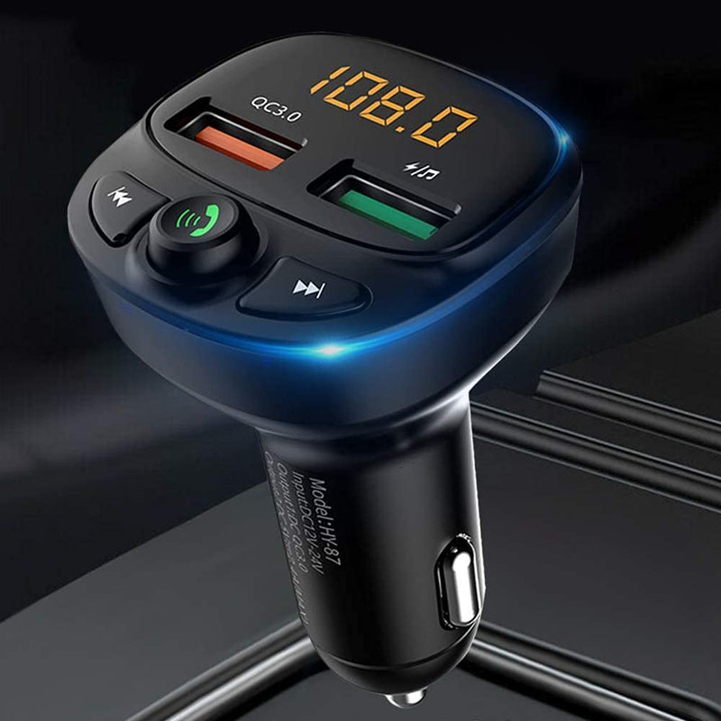 [Australia - AusPower] - Bluetooth FM Transmitter for Car, Bluetooth 5.0 Car Radio Audio Adapter Receiver Wireless Hands-Free Car Kit, Dual USB Ports Car Charger MP3 Music Player Support TF Card & USB Drive 