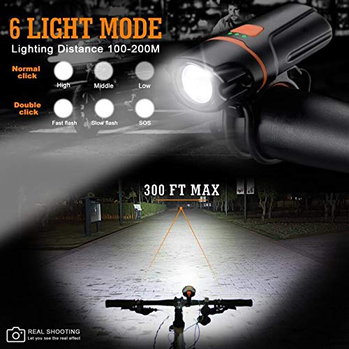 [Australia - AusPower] - Wastou Bike Lights, Super Bright Bike Front Light 1200 Lumen, IPX6 Waterproof 6 Modes Cycling Light Flashlight Torch with USB Rechargeable Tail Light(USB Cable Included) Black 