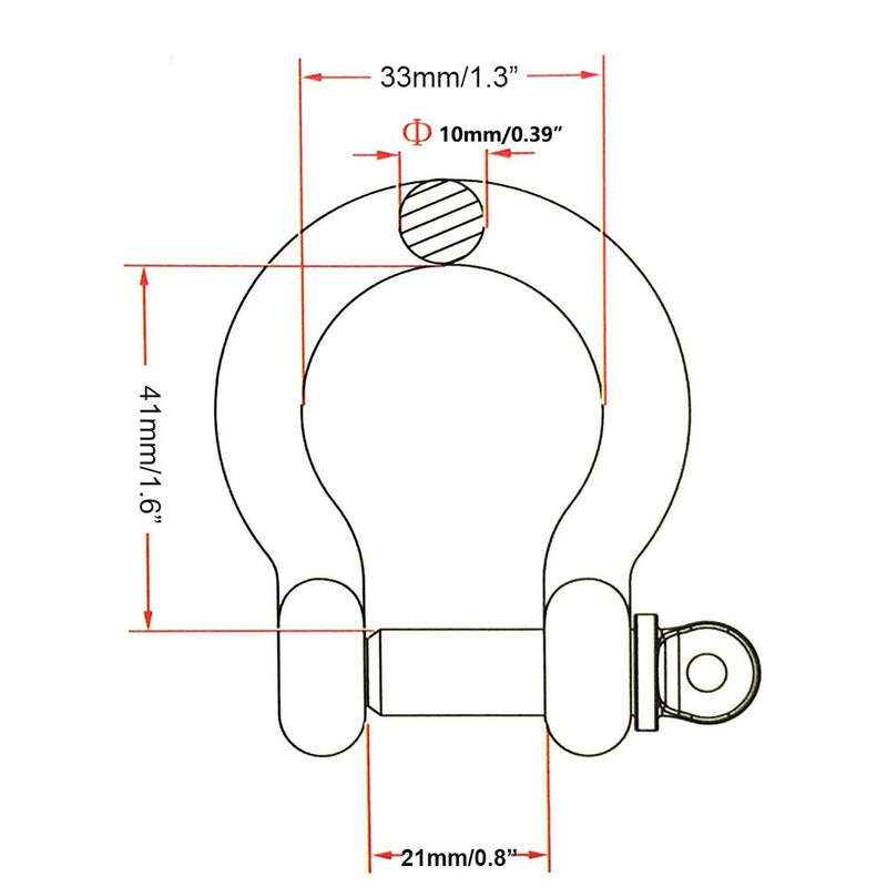 [Australia - AusPower] - Rannb Anchor Shackle 304 Stainless Steel Screw Pin Bow Shackle 10mm 3/8" - 2pcs 10mm 3/8" Shackle Dia 