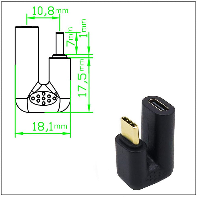 [Australia - AusPower] - USB C U Shape Adapter, Qaoquda 180 Degree Angled USB 3.1 Type C (USB-C) Male to Female U Shape Adapter 4K60hz Resolution 10Gbps for Laptop, Tablet & Mobile Phone 