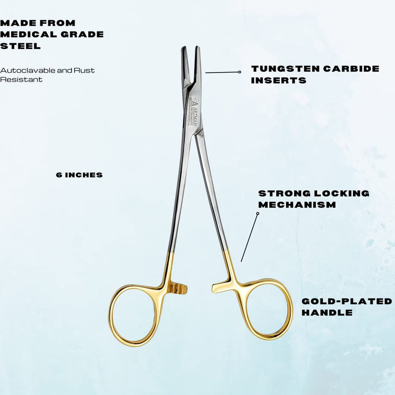 [Australia - AusPower] - Mayo Hegar Needle Holder 6" Surgical Needle Driver with Tungsten Carbide Inserts by ARTMAN INSTRUMENTS 6 Inches 
