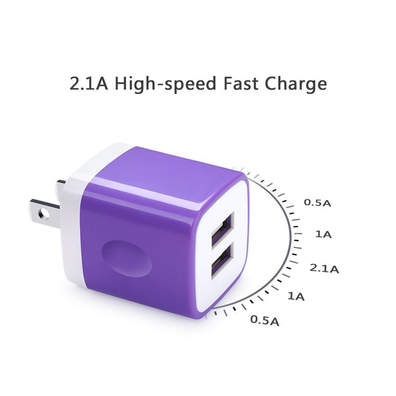 [Australia - AusPower] - 5 Pack USB Charger Wall Plug HUHUTA Dual Port 2.1A USB Phone Charger Adapter Block Box Replacement Fast Charging Plug Compatible for iPhone Xs, iPad, Samsung Galaxy S21 S20 S9, Google Pixel and More blue,green,black,rose,purple 