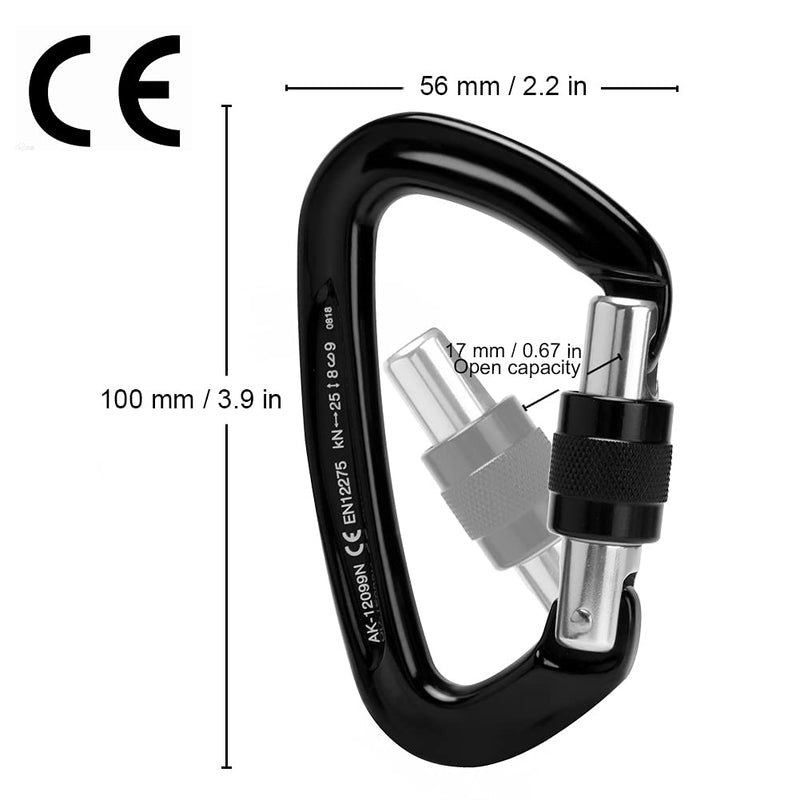 [Australia - AusPower] - Paliston Locking Carabiner - 25kN 5600lb Climbing Carabiner Screw Gate D Shape Carabiner A-Black Pack of 2 
